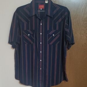 Plains Western Wear Men's Navy and Red Striped Shirt